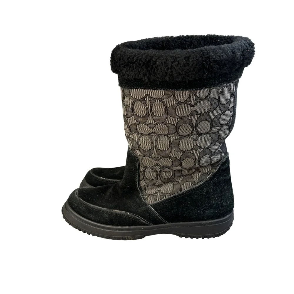 Coach Women's Black Signature C Shearling Cuff Winter Boots Size 6